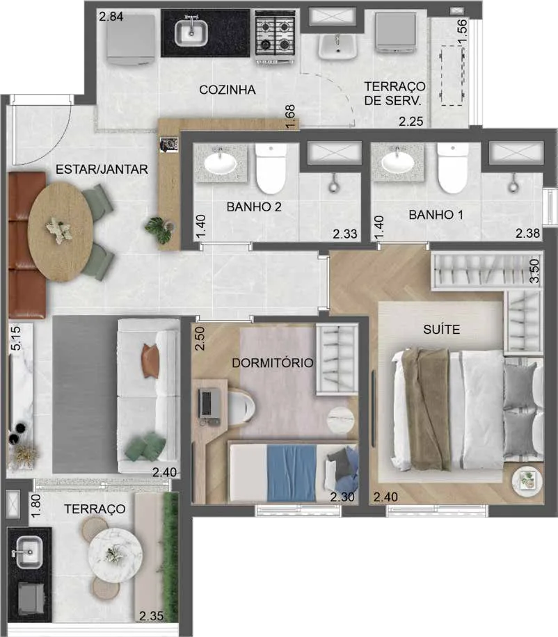 Planta do Villares Parada Inglesa em Parada Inglesa — 54 m²