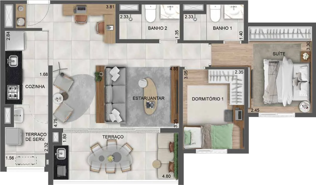 Planta do Villares Parada Inglesa em Parada Inglesa — 71 m²
