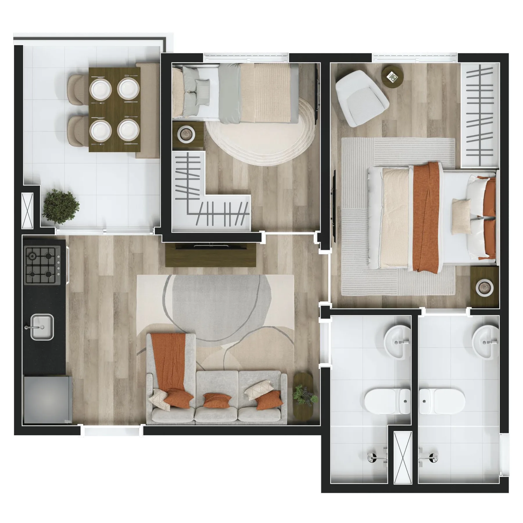 Planta do Vinx Jurubatuba Home Resort Fase 3 em Jurubatuba — 2 dormitórios, 40 m²