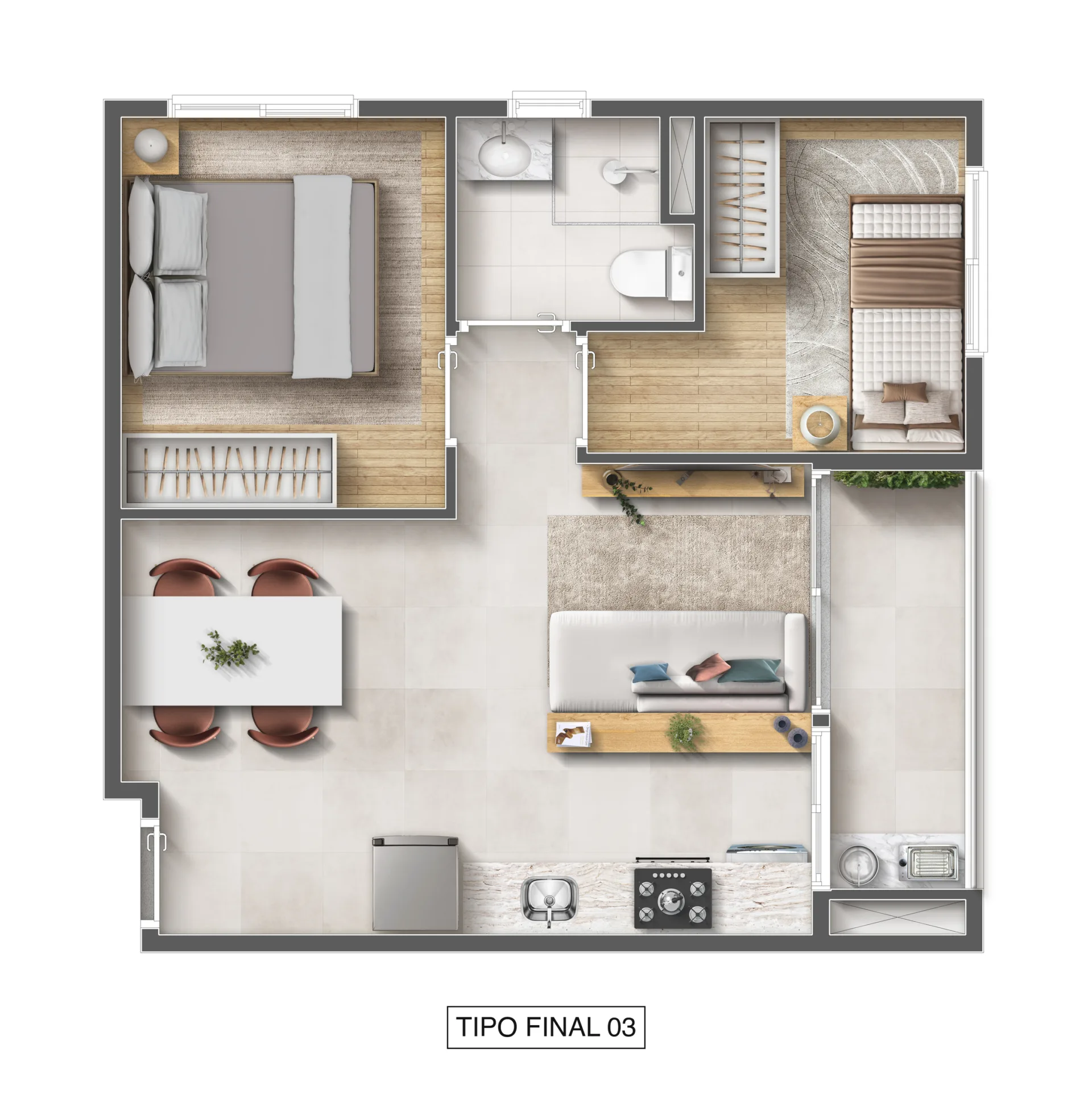 Planta do VIP Vila Prudente em Vila Prudente — 2 dormitórios – 40 m²
