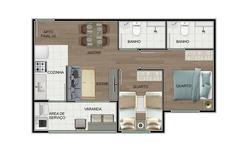 Planta do Vision Penha em Penha — 2 dormitórios, 47 m²