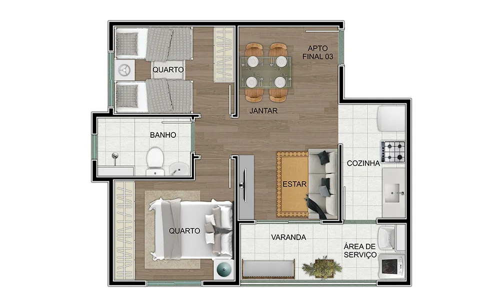 Planta do Vision Penha em Penha — 2 dormitórios, 43 m²