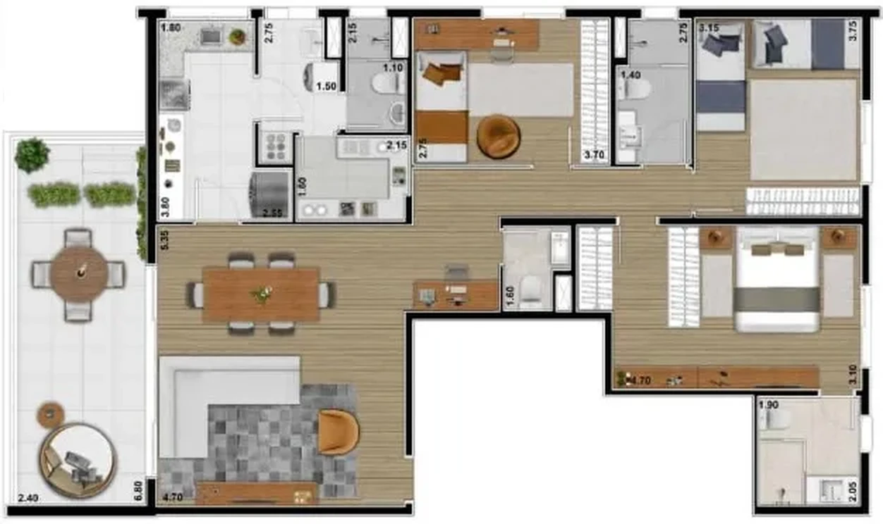Planta do Vista Bárbara em Alto de Pinheiros — 3 dormitórios, 132 m²