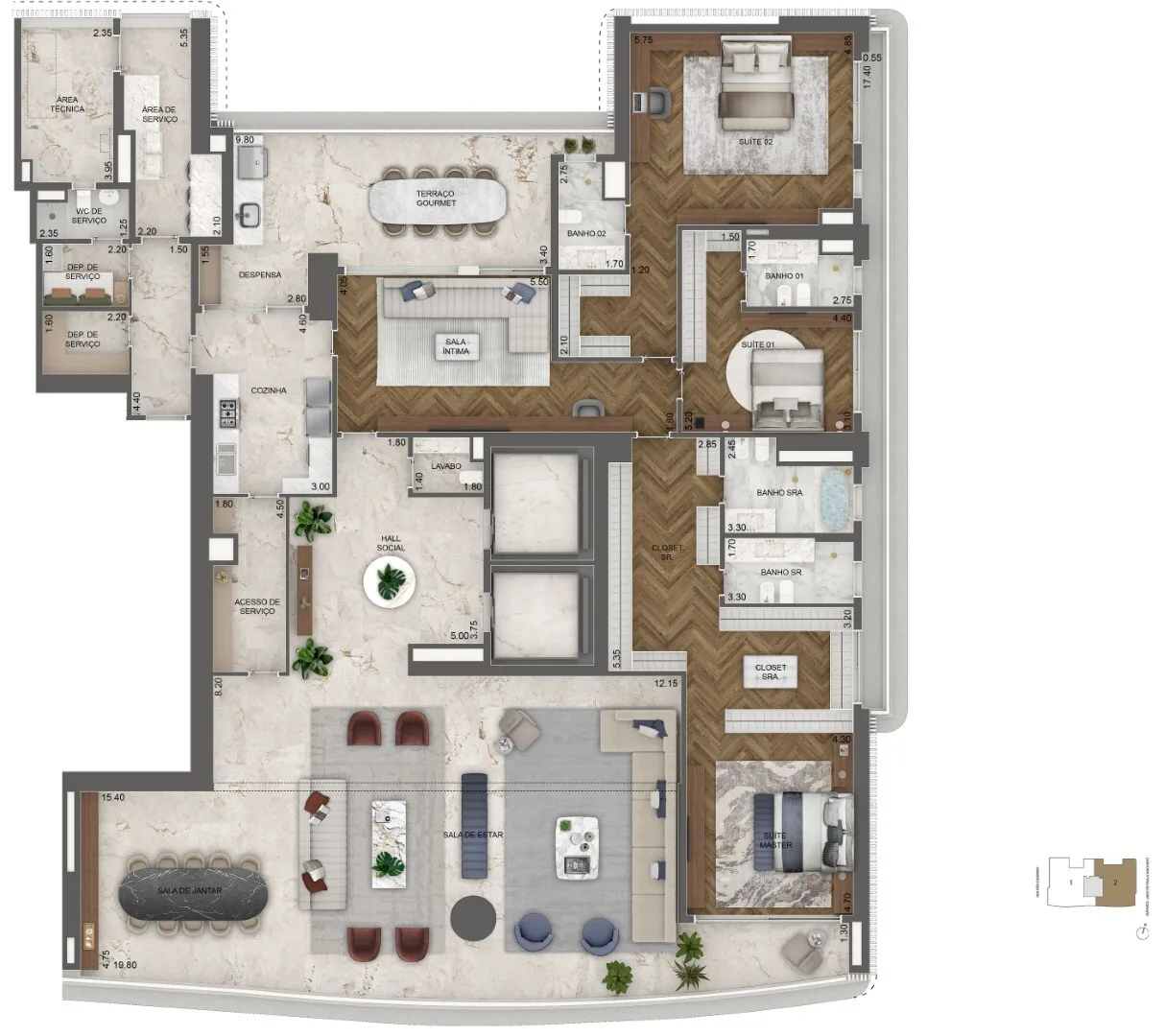 Planta do Vista Cyrela Venezia em Jardim Guedala — 3 dormitórios, 464,5 m² (opção)