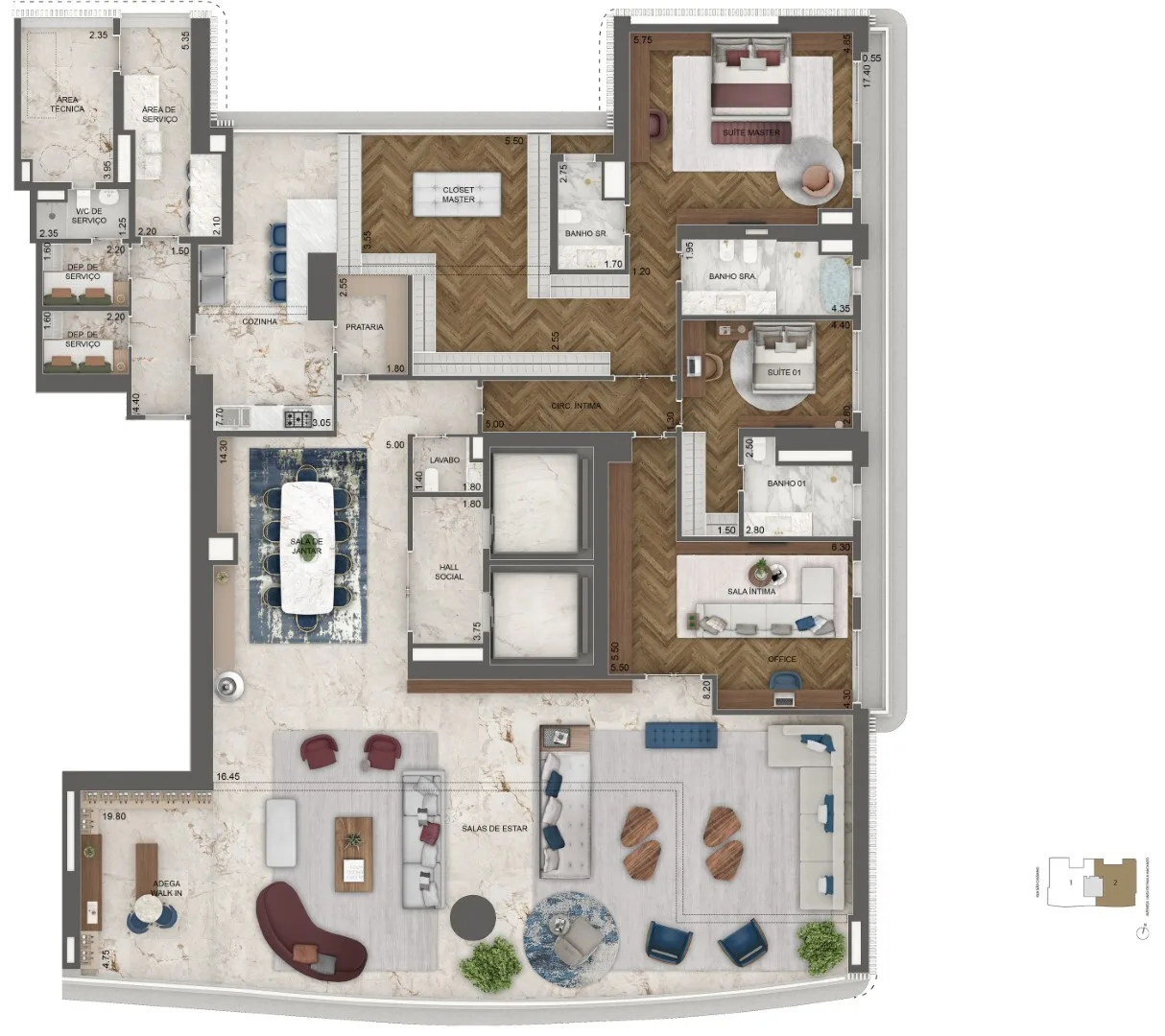 Planta do Vista Cyrela Venezia em Jardim Guedala — 2 dormitórios, 464,5 m² (opção)