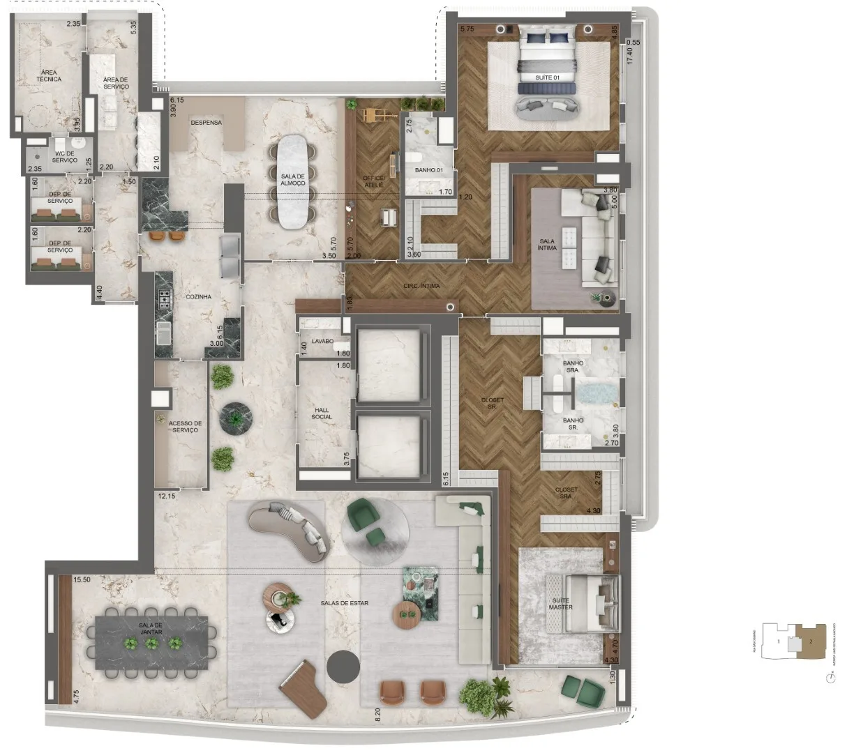 Planta do Vista Cyrela Venezia em Jardim Guedala — 2 dormitórios, 464,5 m² (opção)