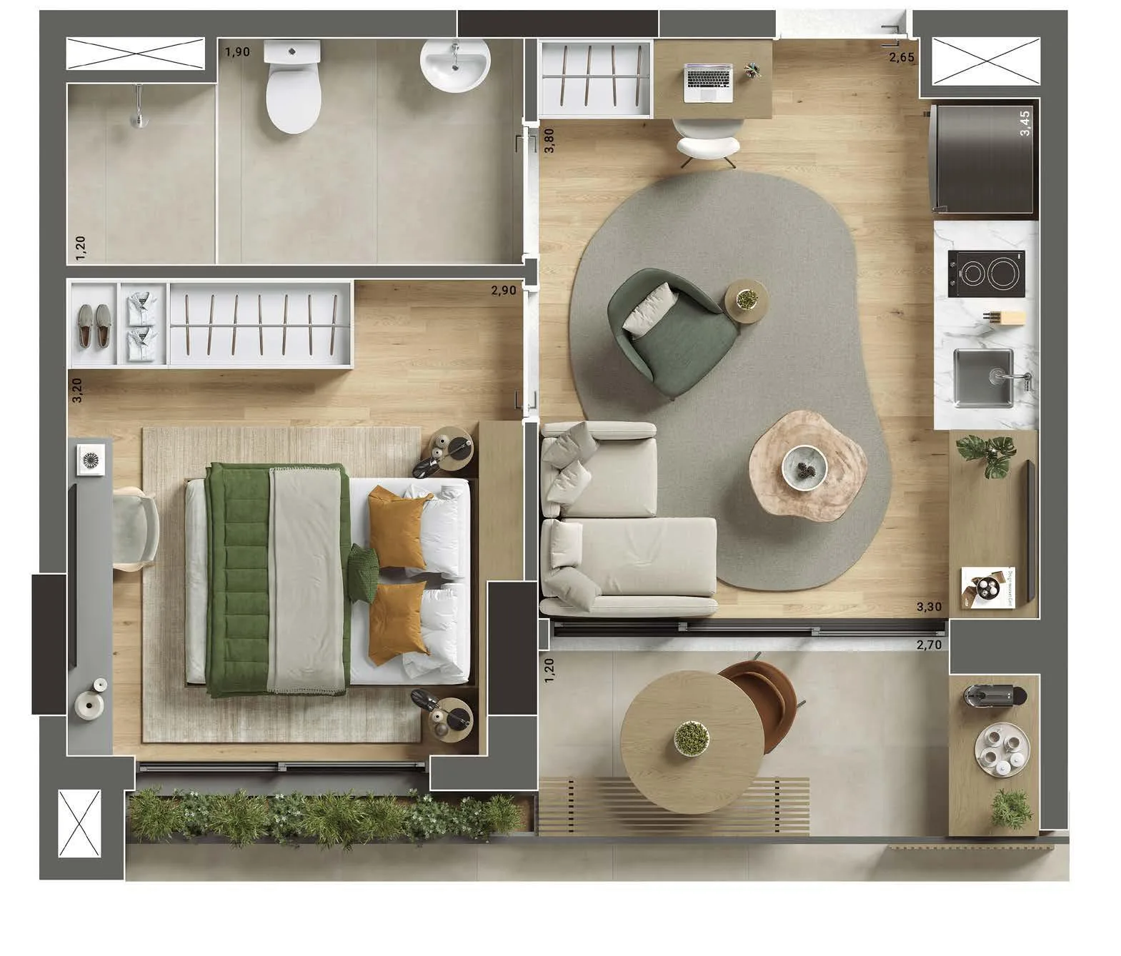 Planta do Vista Park Ibirapuera em Ibirapuera — 1 dormitório – 37 m²