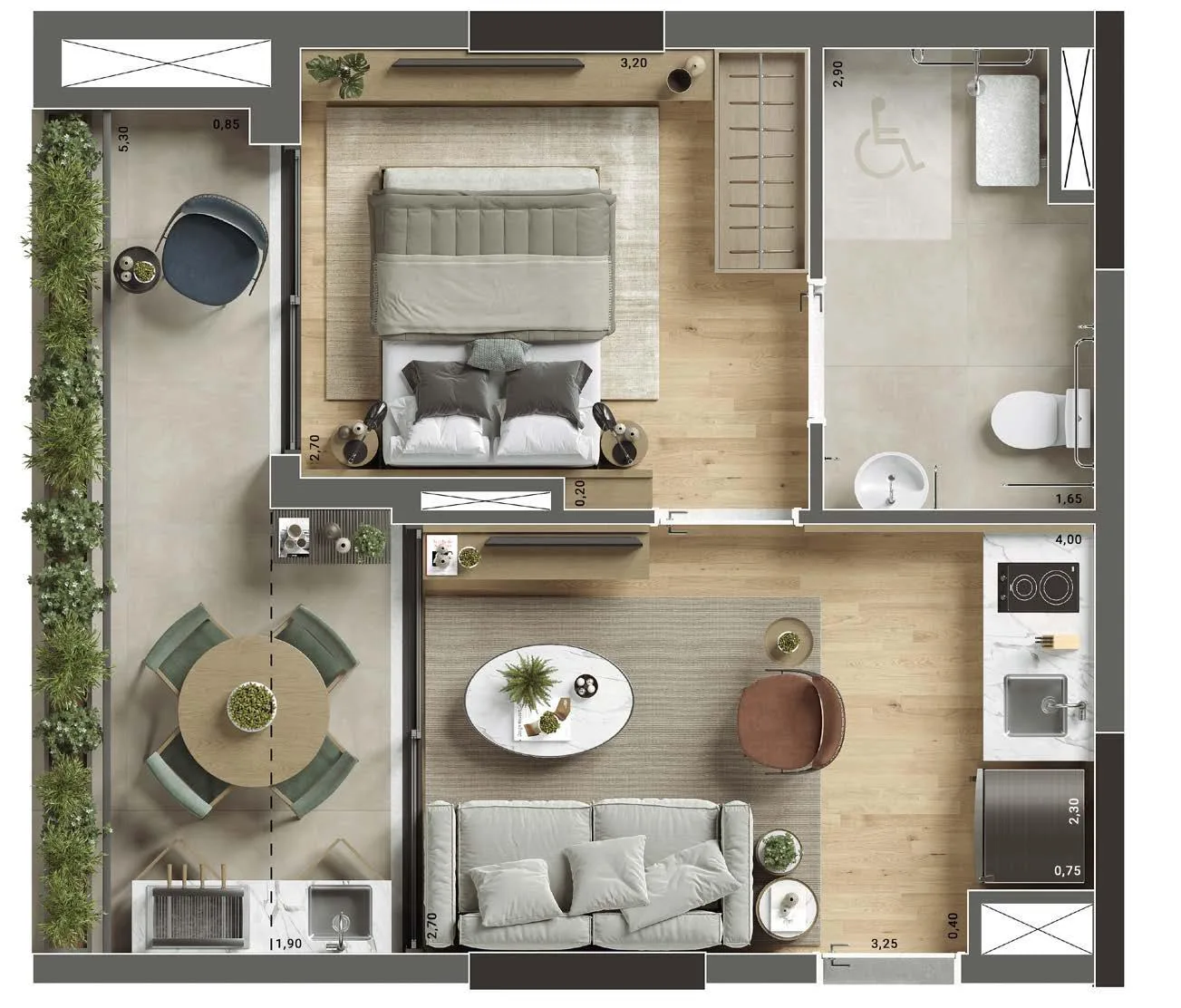 Planta do Vista Park Ibirapuera em Ibirapuera — 1 dormitório – 39 m²