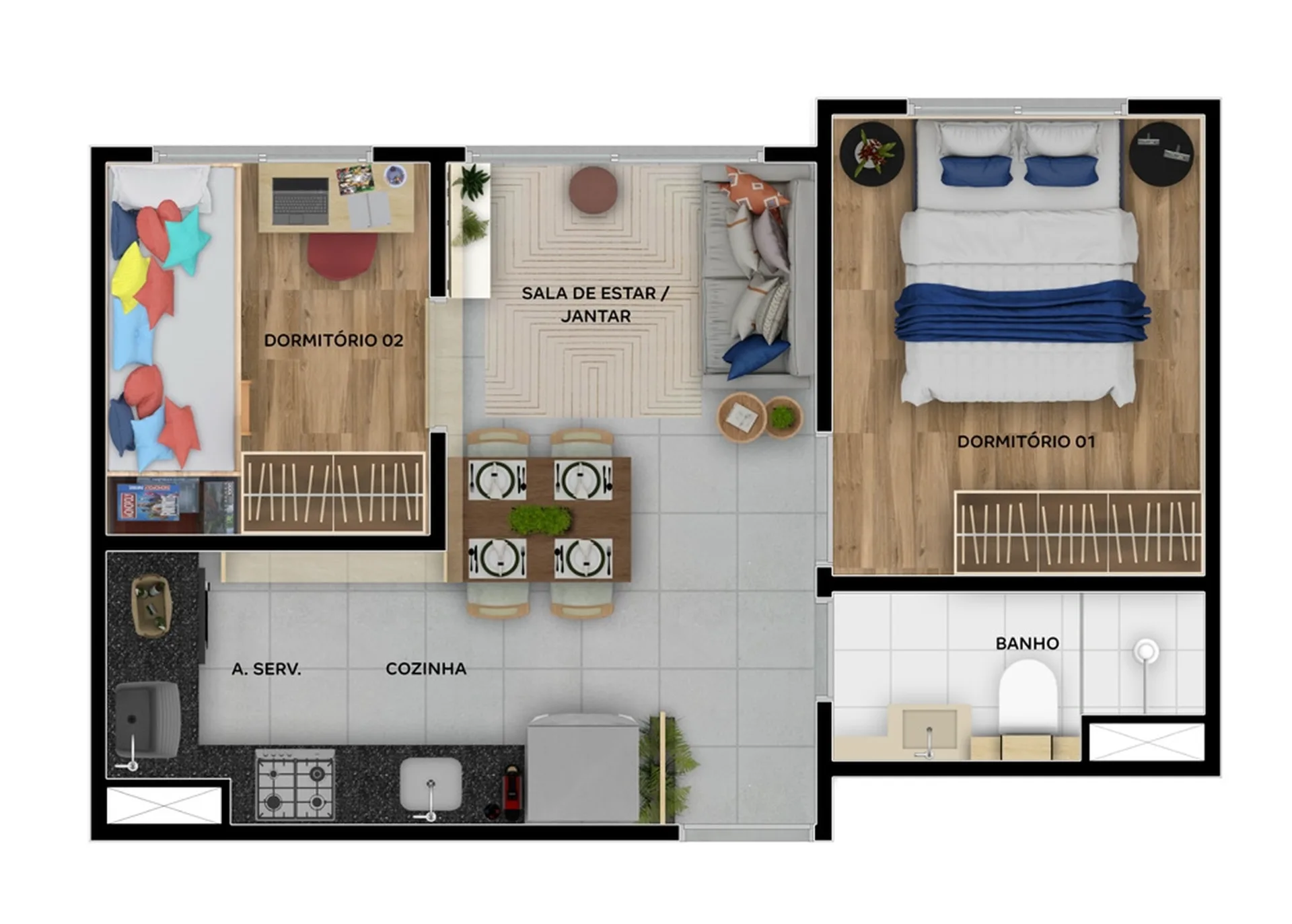 Planta do Vista Vila das Belezas Fase 2 em Campo Limpo — 2 dormitórios, 33,16 m²