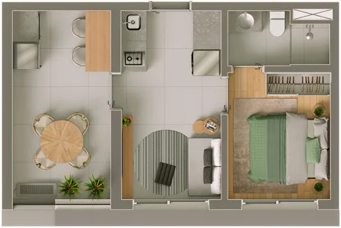 Planta do Vitacon Brigadeiro Fase 2 em Bela Vista — 1 dormitório, 42,98 m²