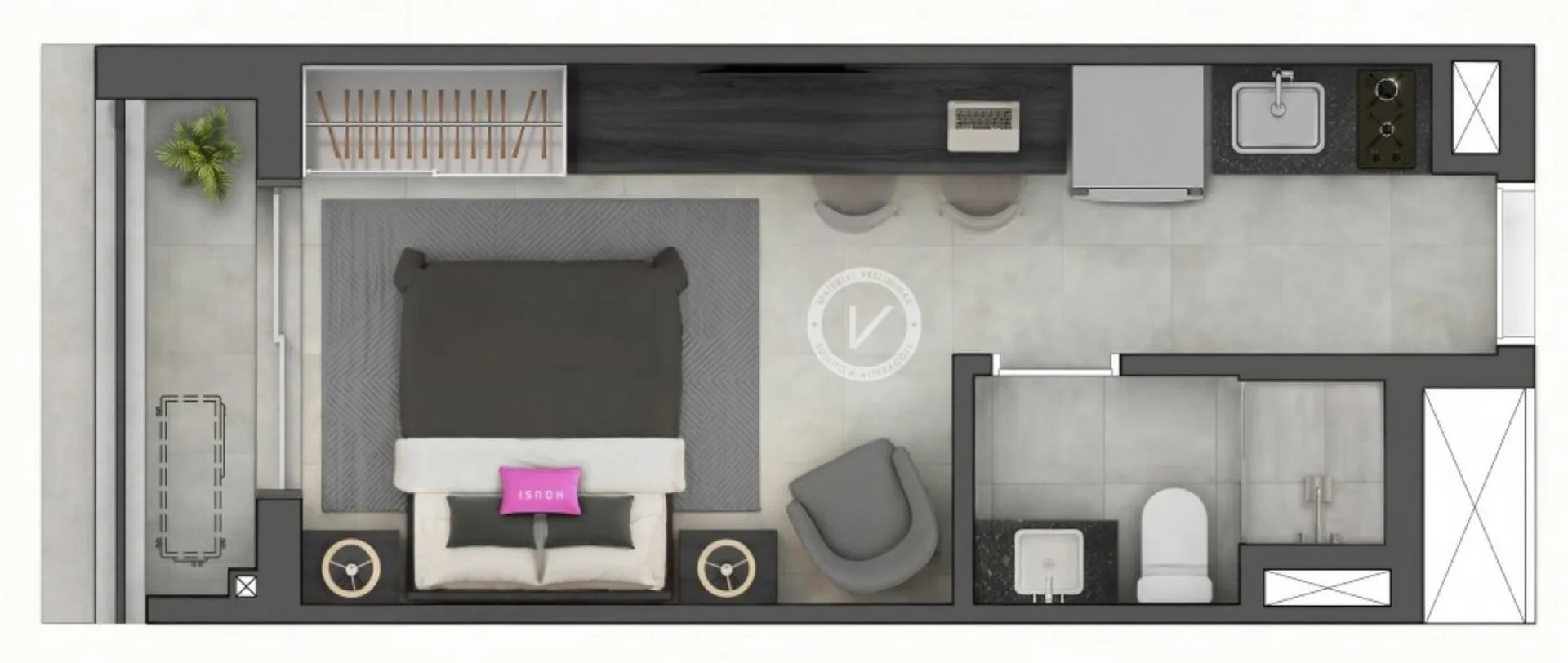 Planta do Vitacon Cardoso de Almeida em Perdizes — studio de 24 m²