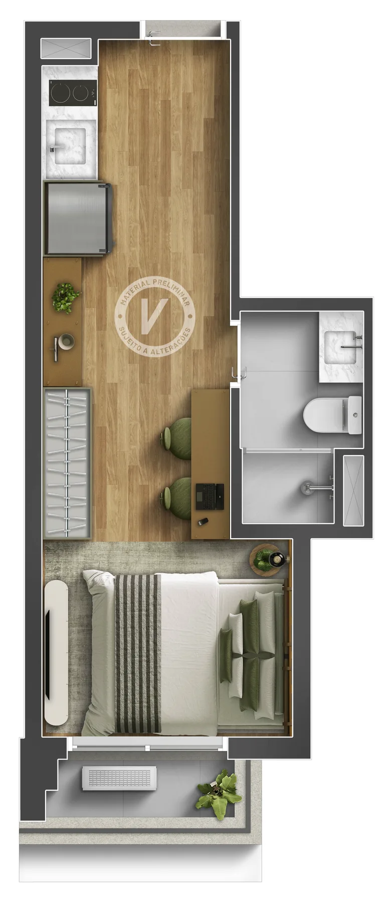 Planta do Vitacon Domingos de Morais em Vila Mariana — studio de 24,19 m²