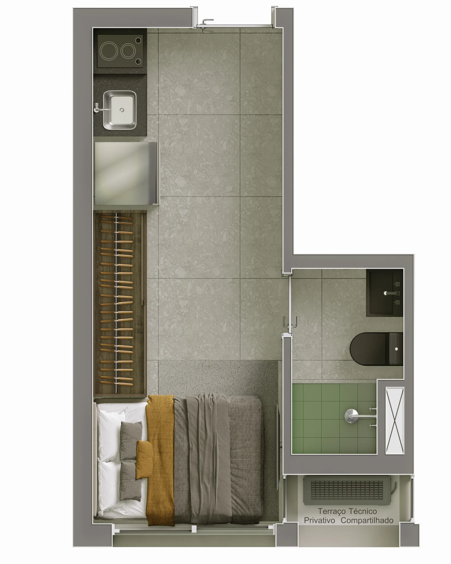 Planta do Vitacon Maestro Cardim em Liberdade — 1 dormitório – 16,93 m² Studio