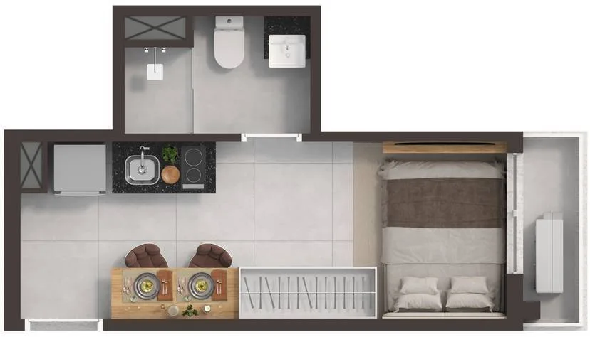 Planta do Vitacon Alto de Pinheiros em Lapa — studio de 18,14 m²