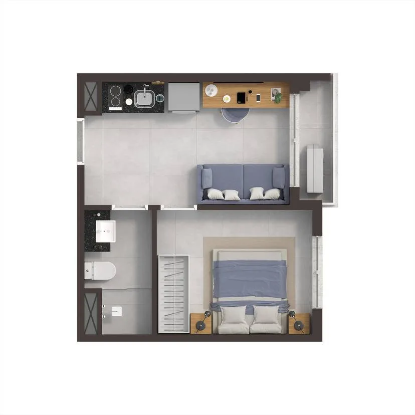 Planta do Vitacon Alto de Pinheiros em Lapa — 1 dormitório, 24,27 m²