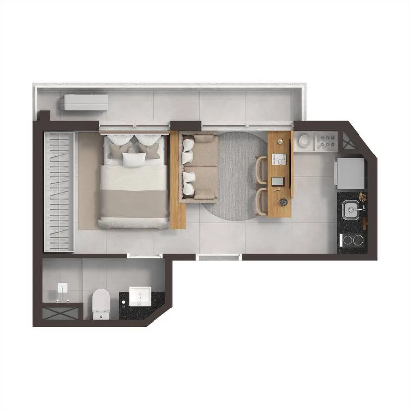 Planta do Vitacon Alto de Pinheiros em Lapa — studio de 24,82 m²