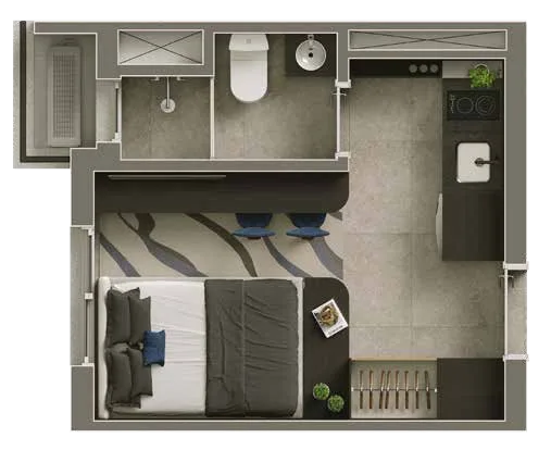 Planta do Vitacon Vila Olímpia em Vila Olímpia — 1 dormitório – 17,58 m² Studio