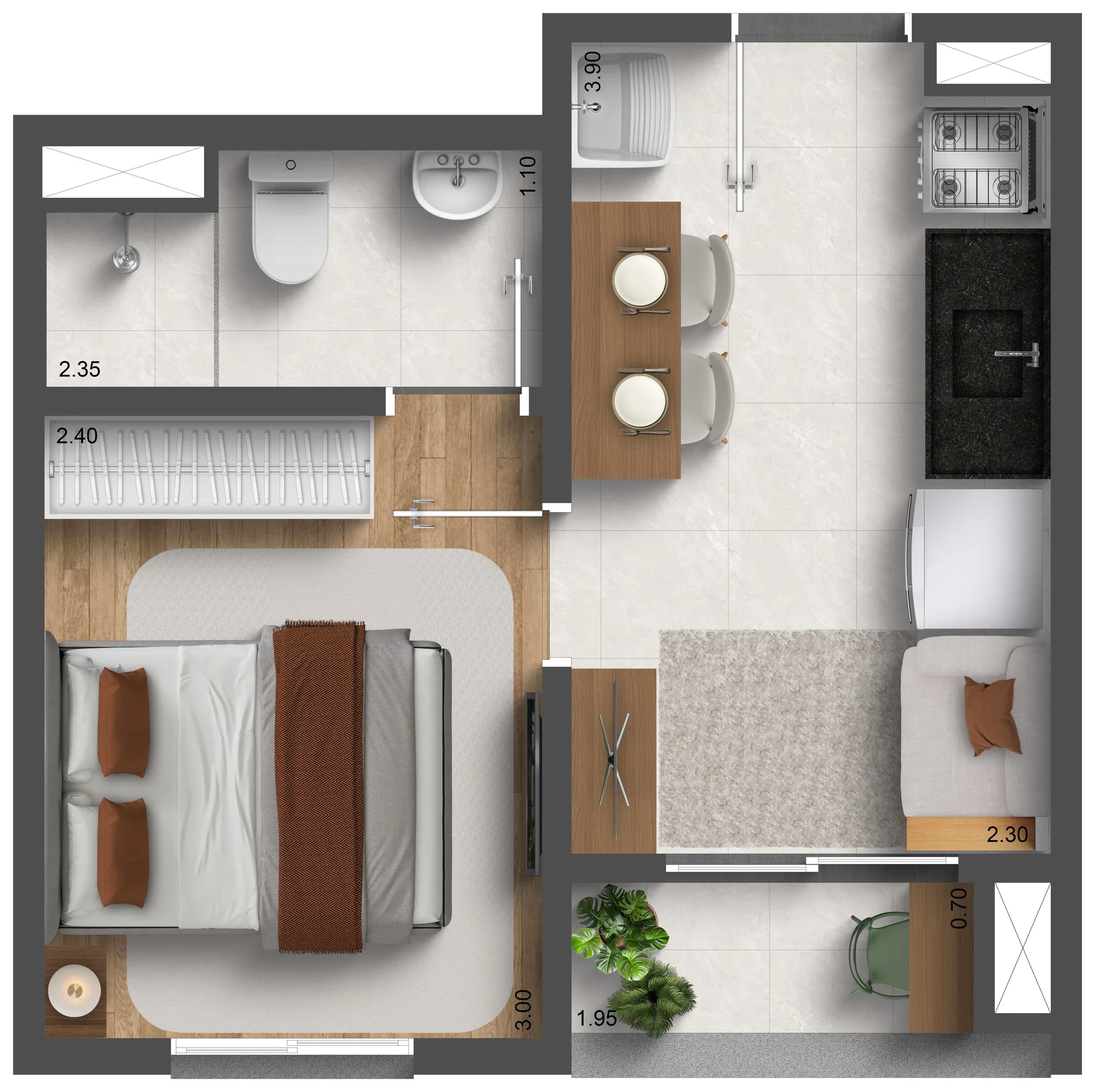 Planta do Vitta Estação Vila Prudente — 1 dormitório – 24 m²