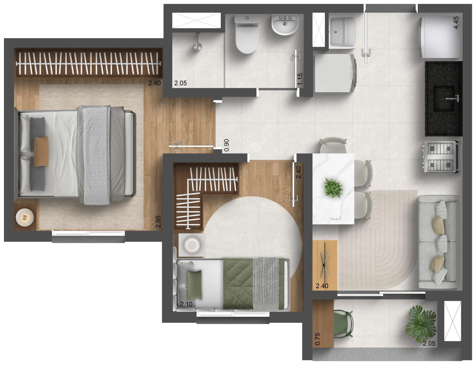 Planta do Vitta Estação Vila Prudente — 2 dormitórios – 34,25 m²