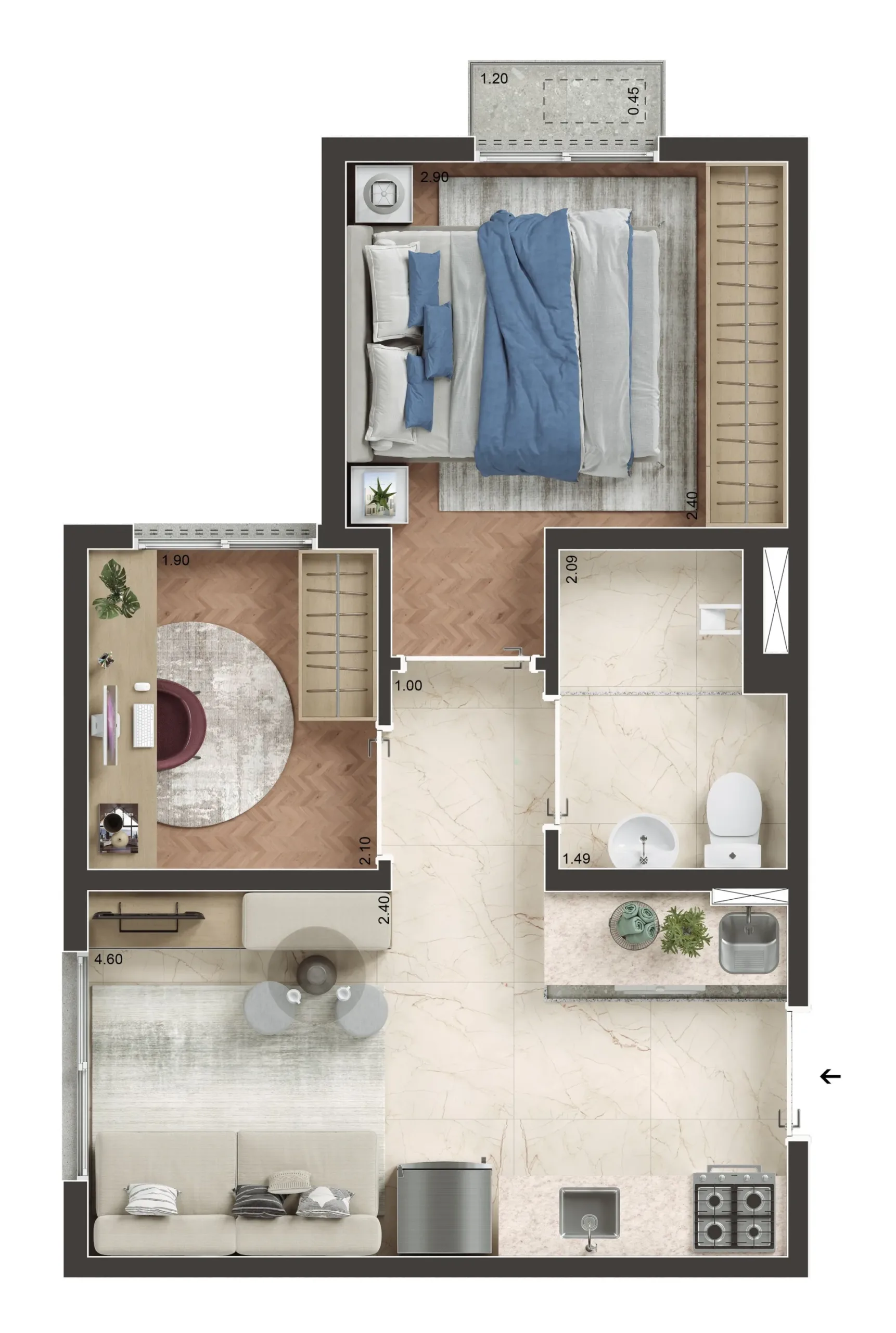 Planta do Viva Benx Butantã em Butantã — 1 dormitório – 32 m²