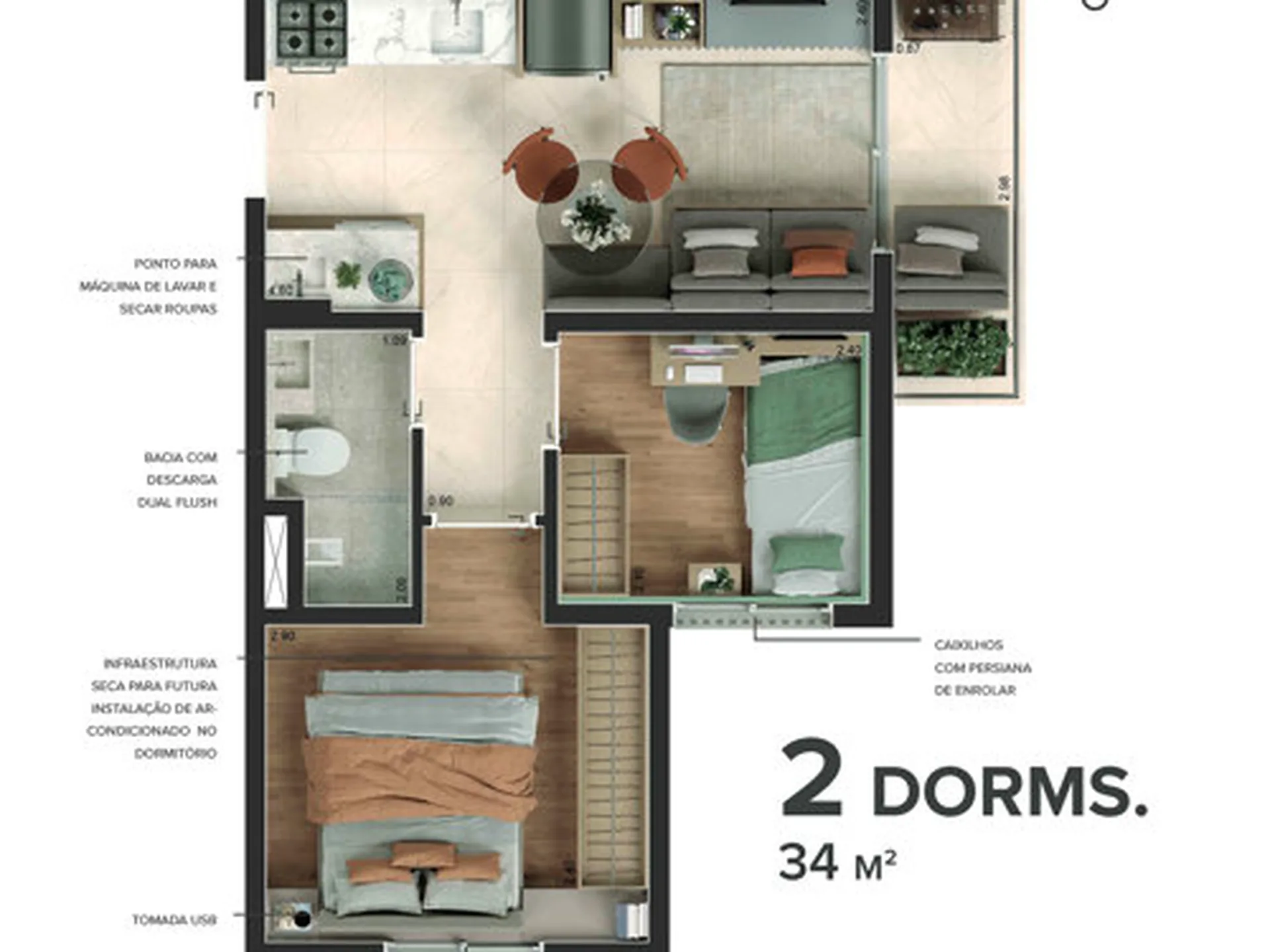 Planta do Viva Benx Butantã em Butantã — 2 dormitórios – 34 m²