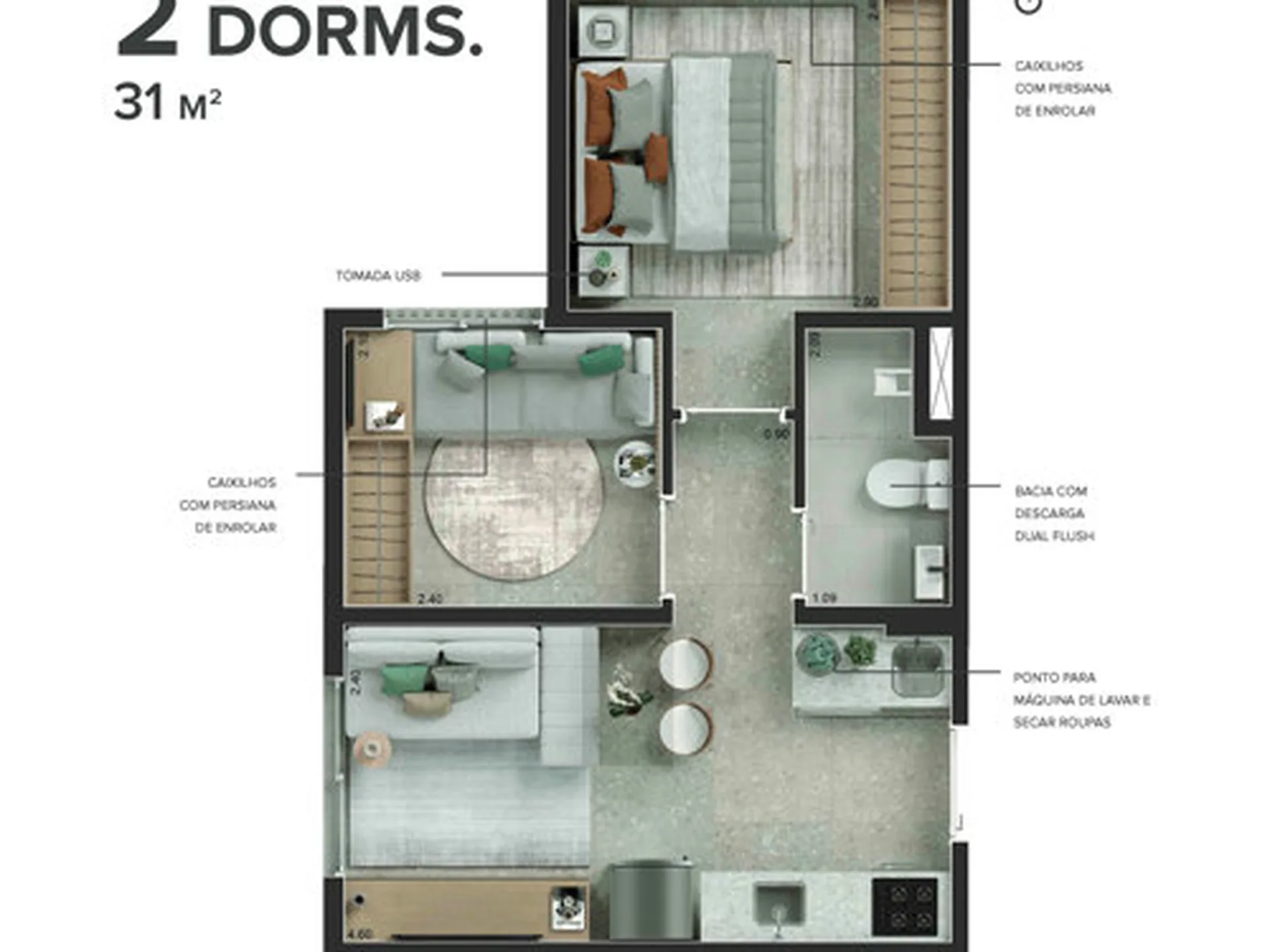 Planta do Viva Benx Butantã em Butantã — 2 dormitórios – 31 m²
