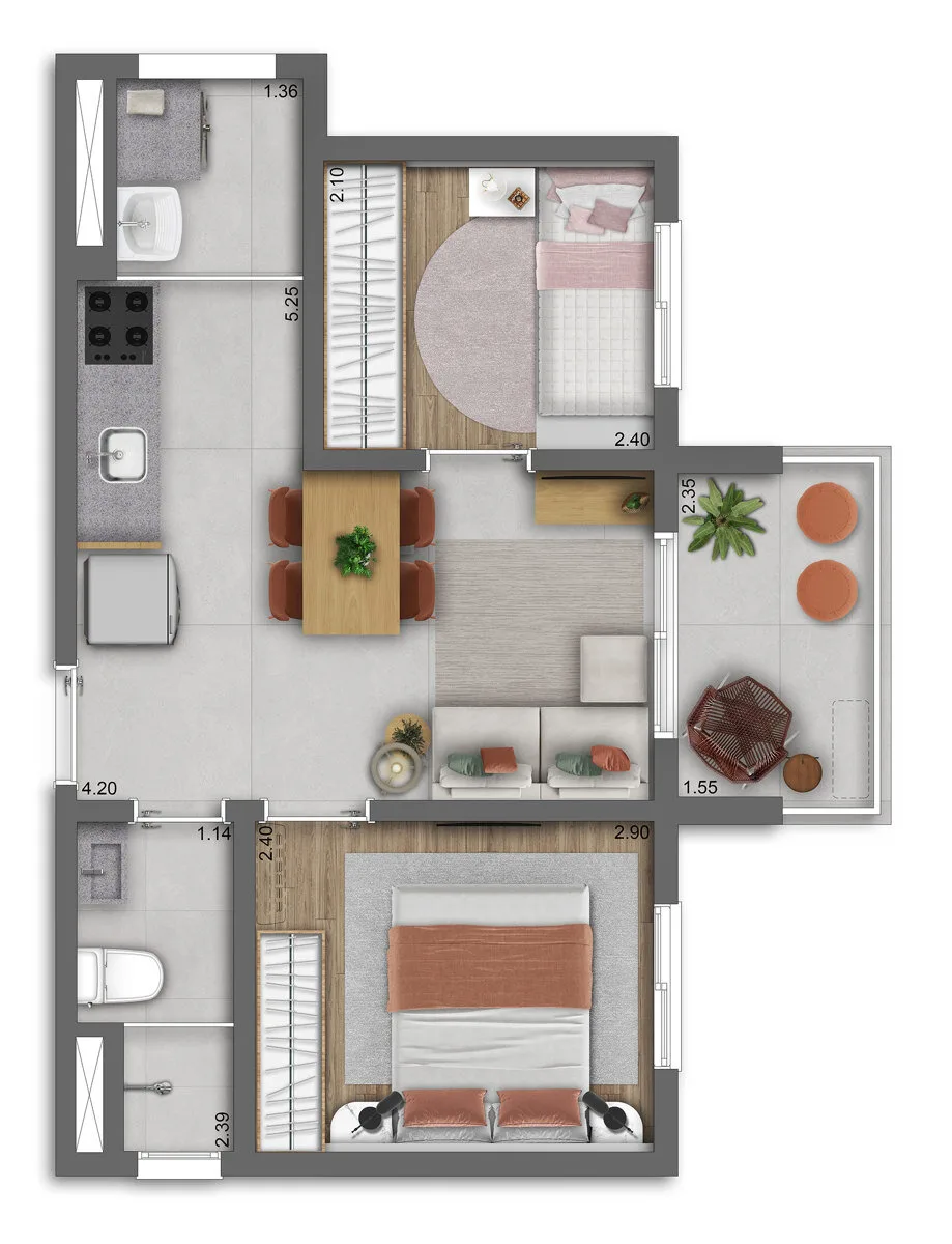 Planta do Viva Benx Estação Campo Belo em Campo Belo — 2 dormitórios – 38 m²