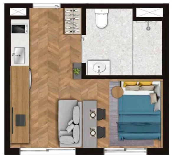 Planta do Viva Benx Pompéia em Pompéia — 1 dormitório – 24 m²