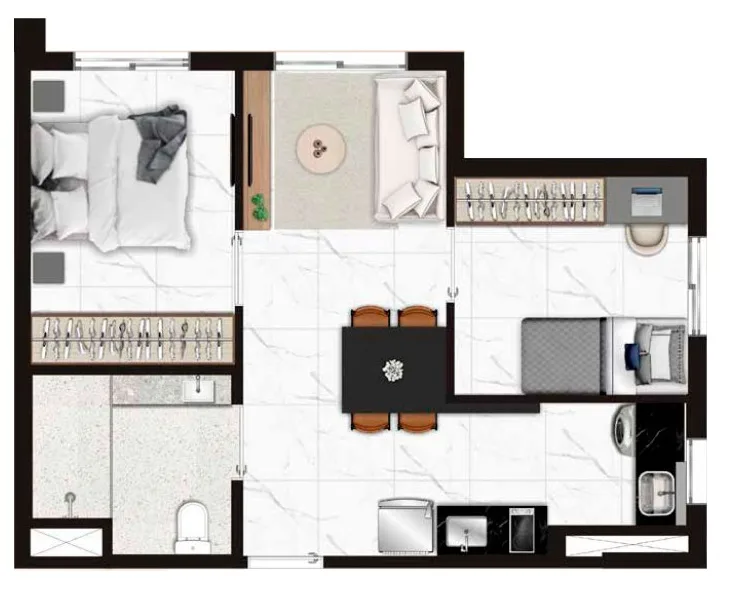 Planta do Viva Benx Pompéia em Pompéia — 2 dormitórios – 45 m²