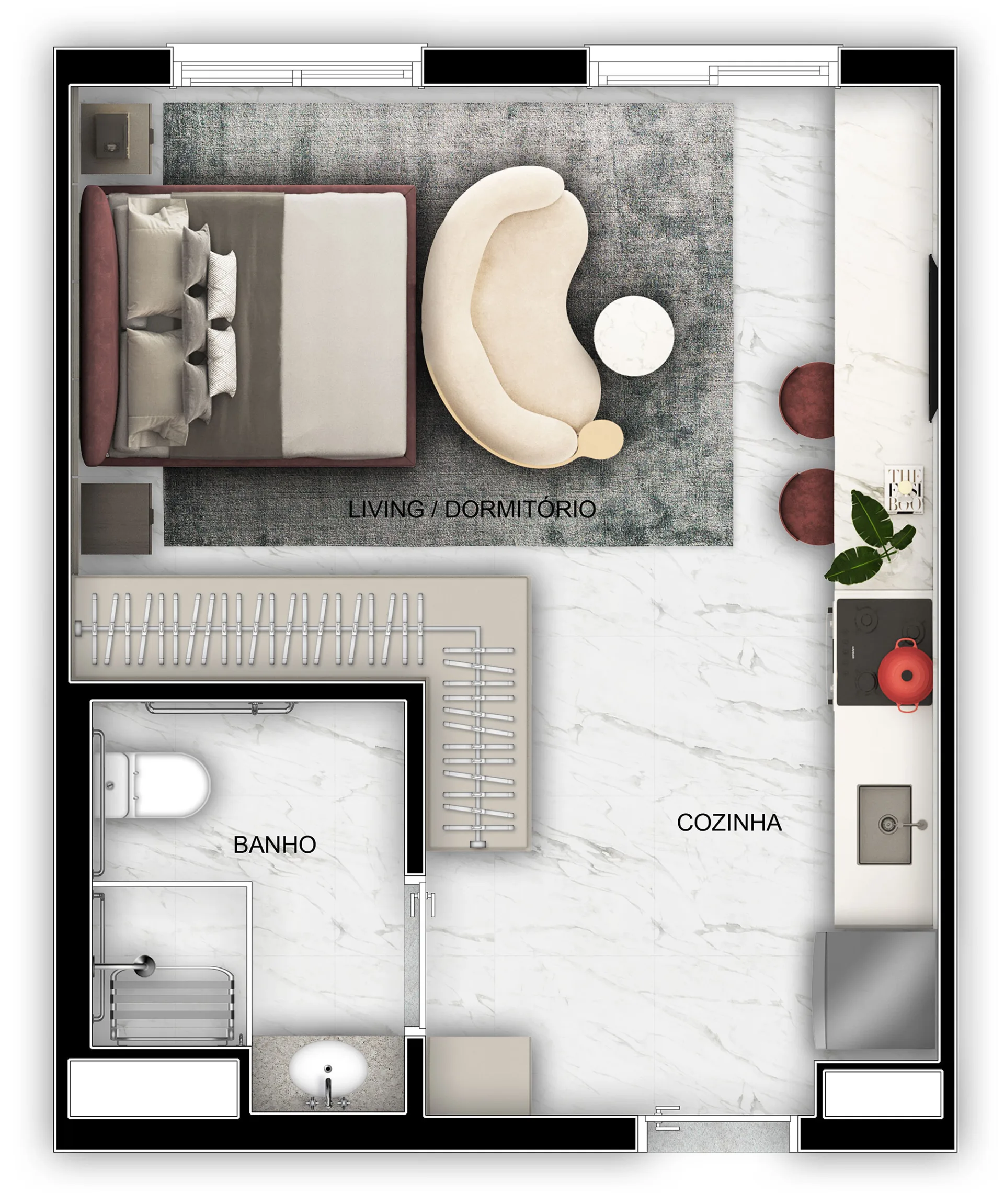 Planta do Viva Benx Star Conceição em Vila Guarani — 1 dormitório – 31 m² Studio