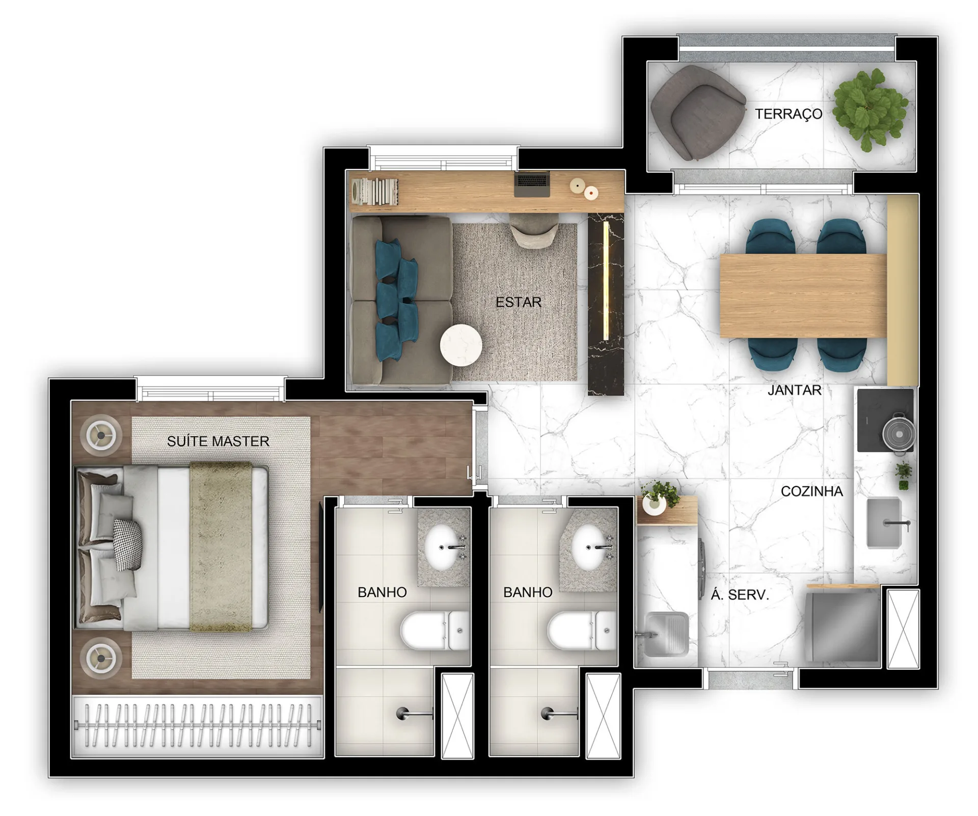 Planta do Viva Benx Star Conceição em Vila Guarani — 1 dormitório – 44 m²