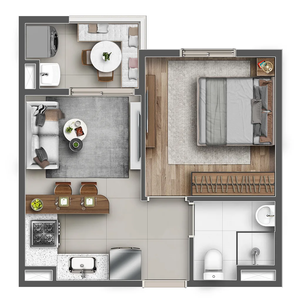 Planta do Viva Itamaracá em Itaquera — 1 dormitório, 27,74 m²