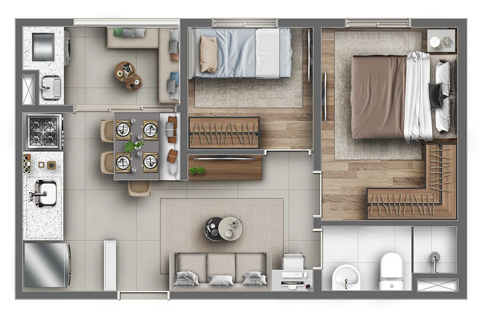 Planta do Viva Itamaracá em Itaquera — 2 dormitórios, 38,11 m²