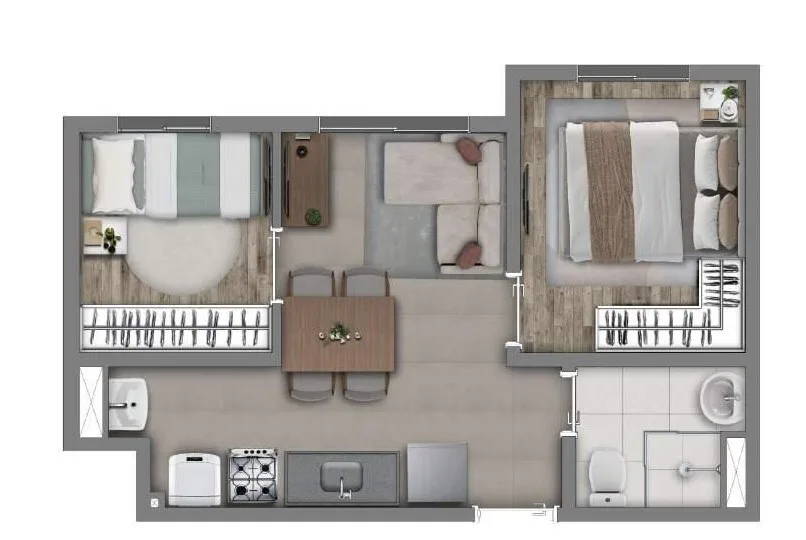 Planta do Vivaz Cantareira 2 em Pirituba — 2 dormitórios, 31,83 m²