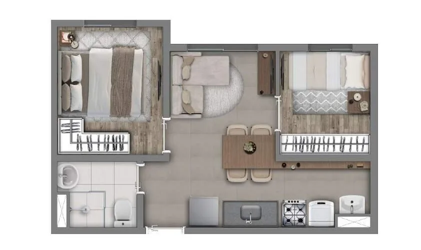 Planta do Vivaz Cantareira 2 em Pirituba — 2 dormitórios, 32,40 m²