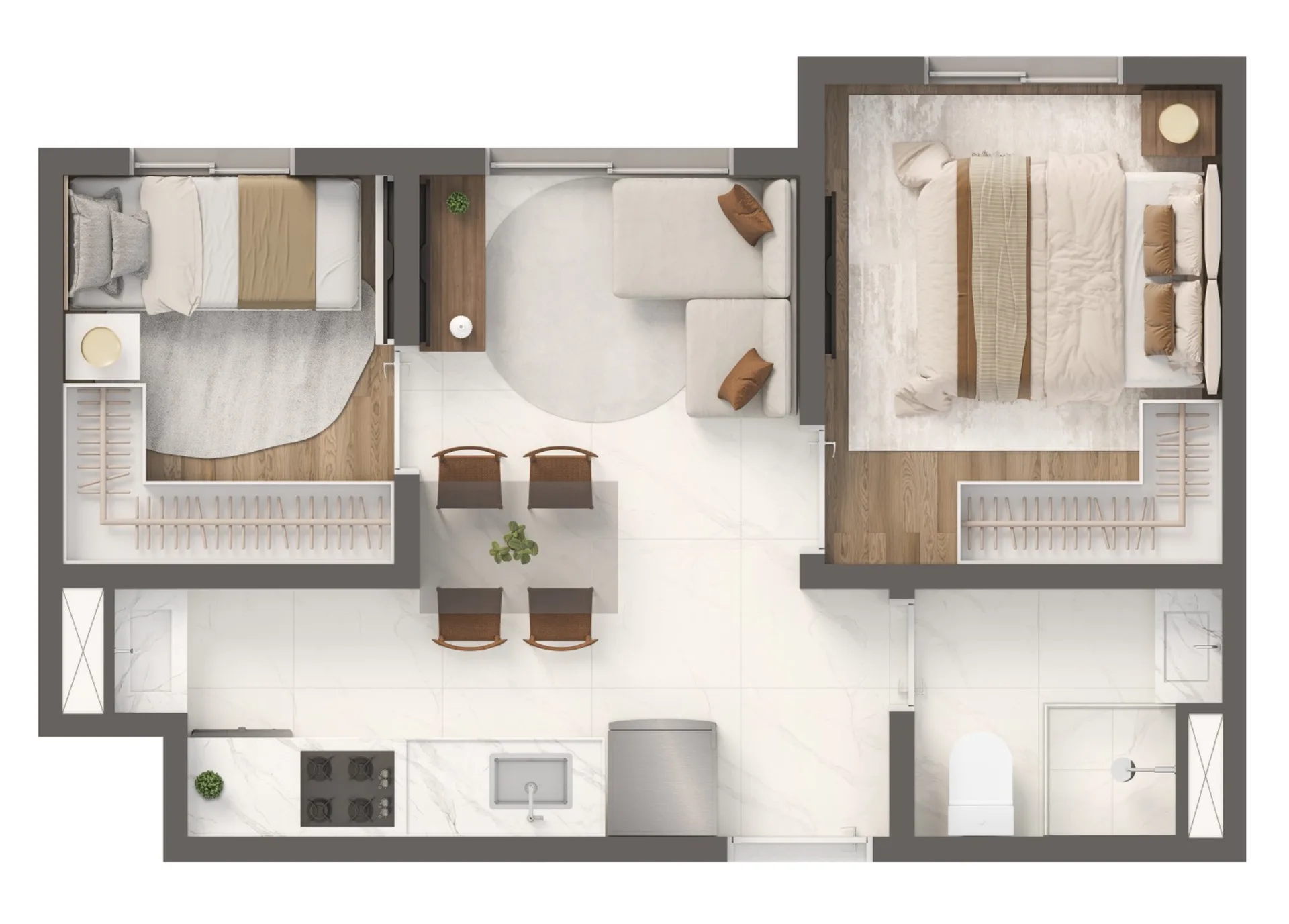 Planta do Vivaz Nações Unidas 1 em Jurubatuba — 2 dormitórios, 30 m²