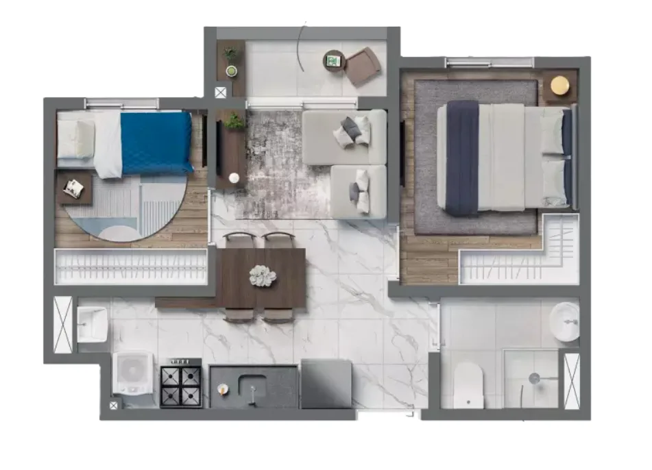 Planta do Vivaz Parque Freguesia do Ó 2 em Vila Palmeiras — 2 dormitórios, 33 m²