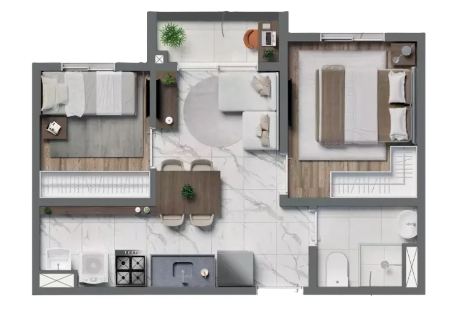 Planta do Vivaz Parque Freguesia do Ó 2 em Vila Palmeiras — 2 dormitórios, 34 m²