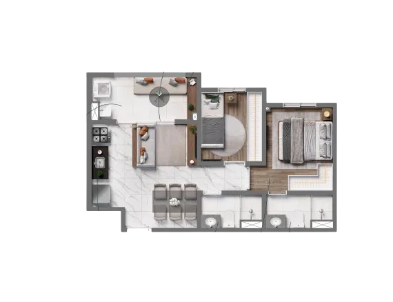 Planta do Vivaz Parque Prime Freguesia do Ó em Vila Palmeiras — 2 dormitórios, 45,56 m²