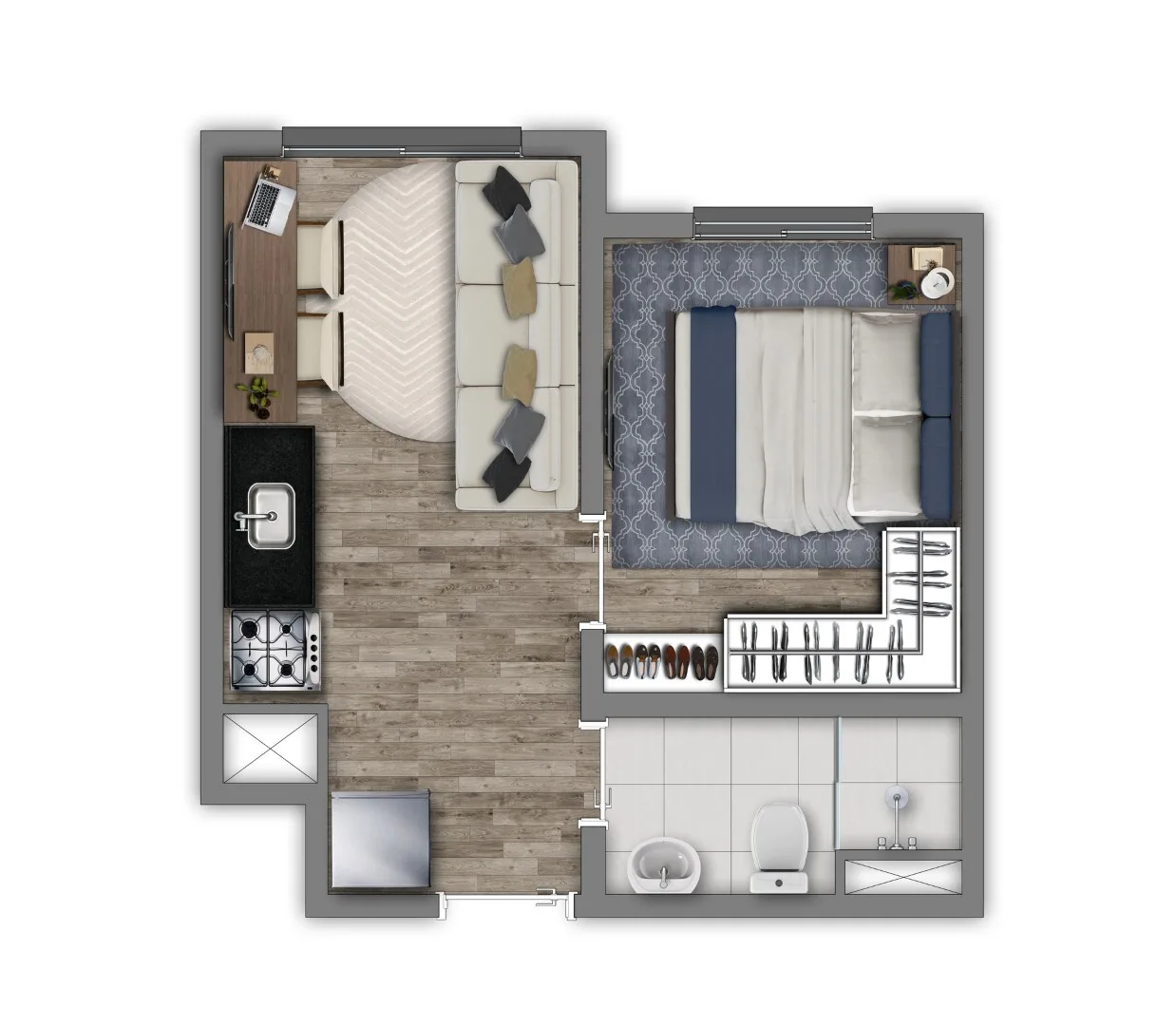 Planta do Vivaz Penha – Fase 2 em Penha — 1 dormitório, 24,42 m²