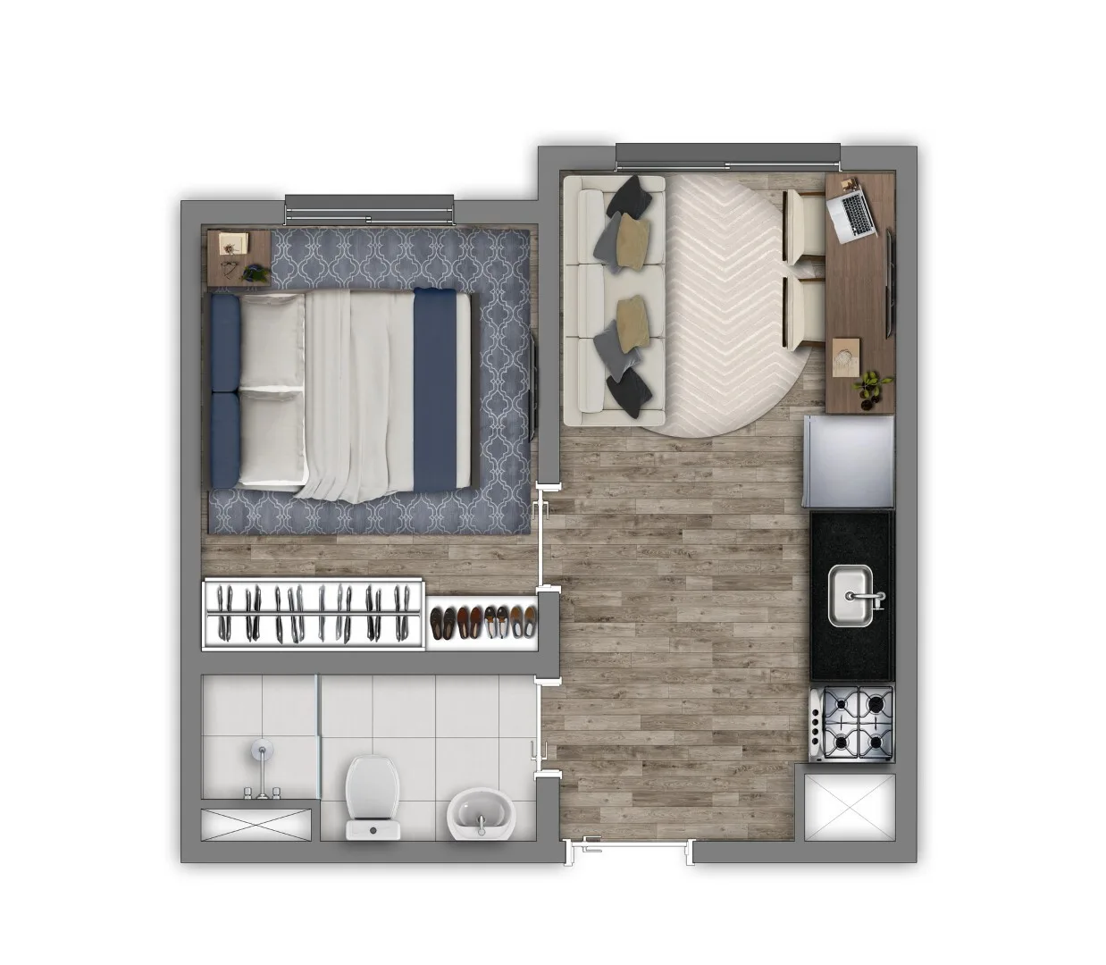 Planta do Vivaz Penha – Fase 2 em Penha — 1 dormitório, 24,42 m²
