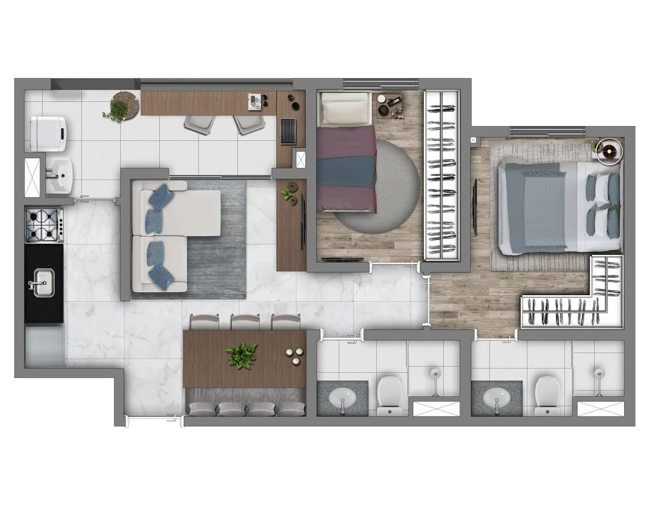 Planta do Vivaz Prime Vila Maria em Vila Maria — 2 dormitórios, 46 m²