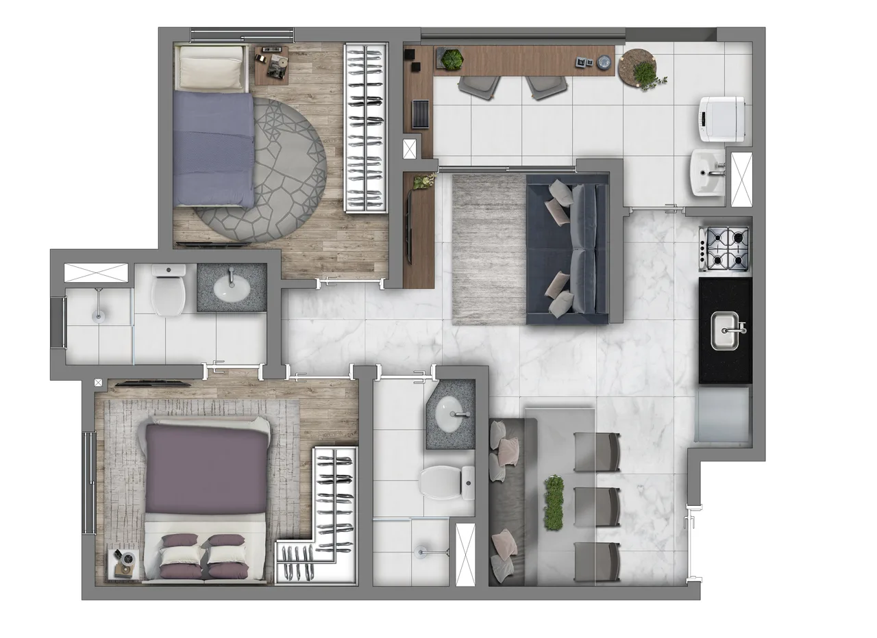 Planta do Vivaz Prime Vila Maria em Vila Maria — 2 dormitórios, 46 m² (opção)