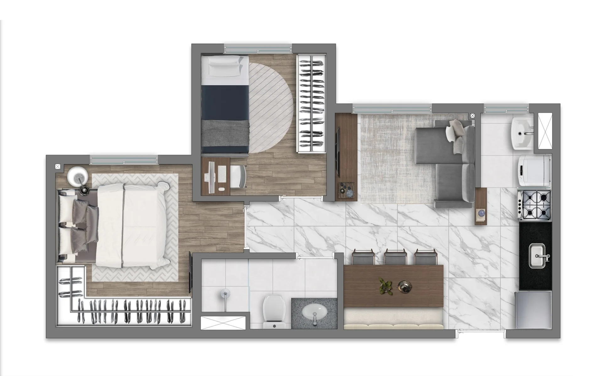 Planta do Vivaz Prime Vila Prudente em Vila Prudente — 2 dormitórios – 36,53 m²