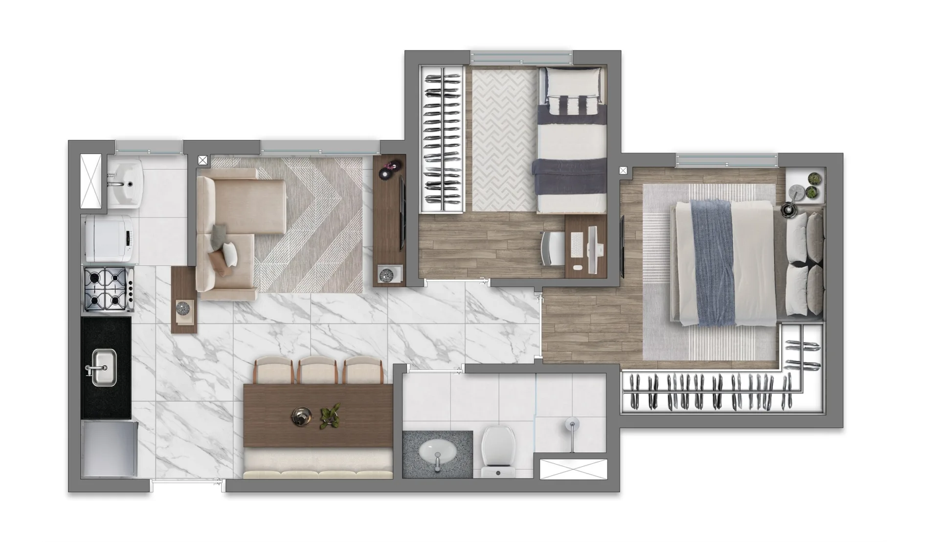 Planta do Vivaz Prime Vila Prudente em Vila Prudente — 2 dormitórios – 36,62 m²