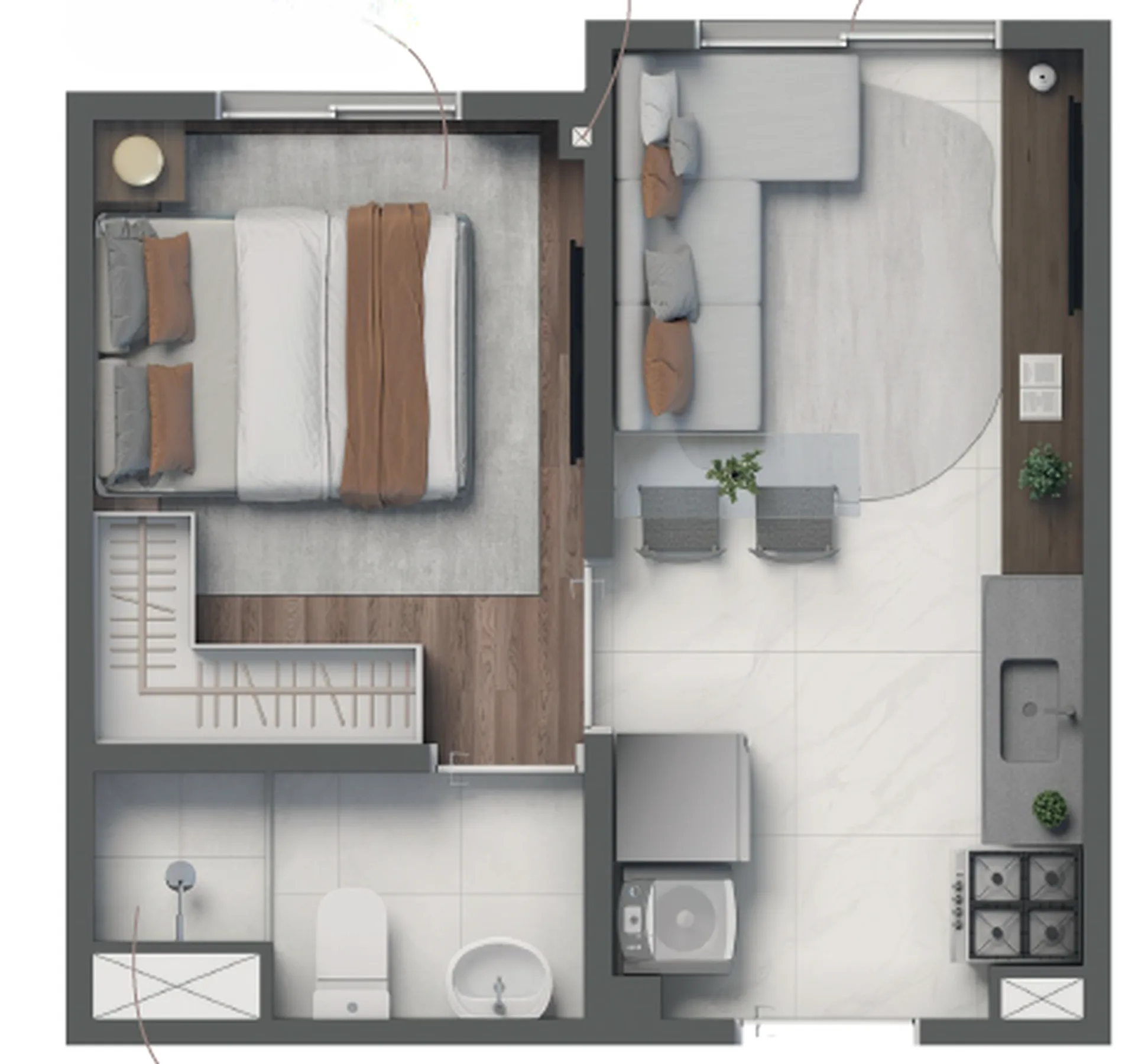 Planta do Vivaz Selection Vila Prudente em Vila Prudente — 1 dormitório – 24,44 m²