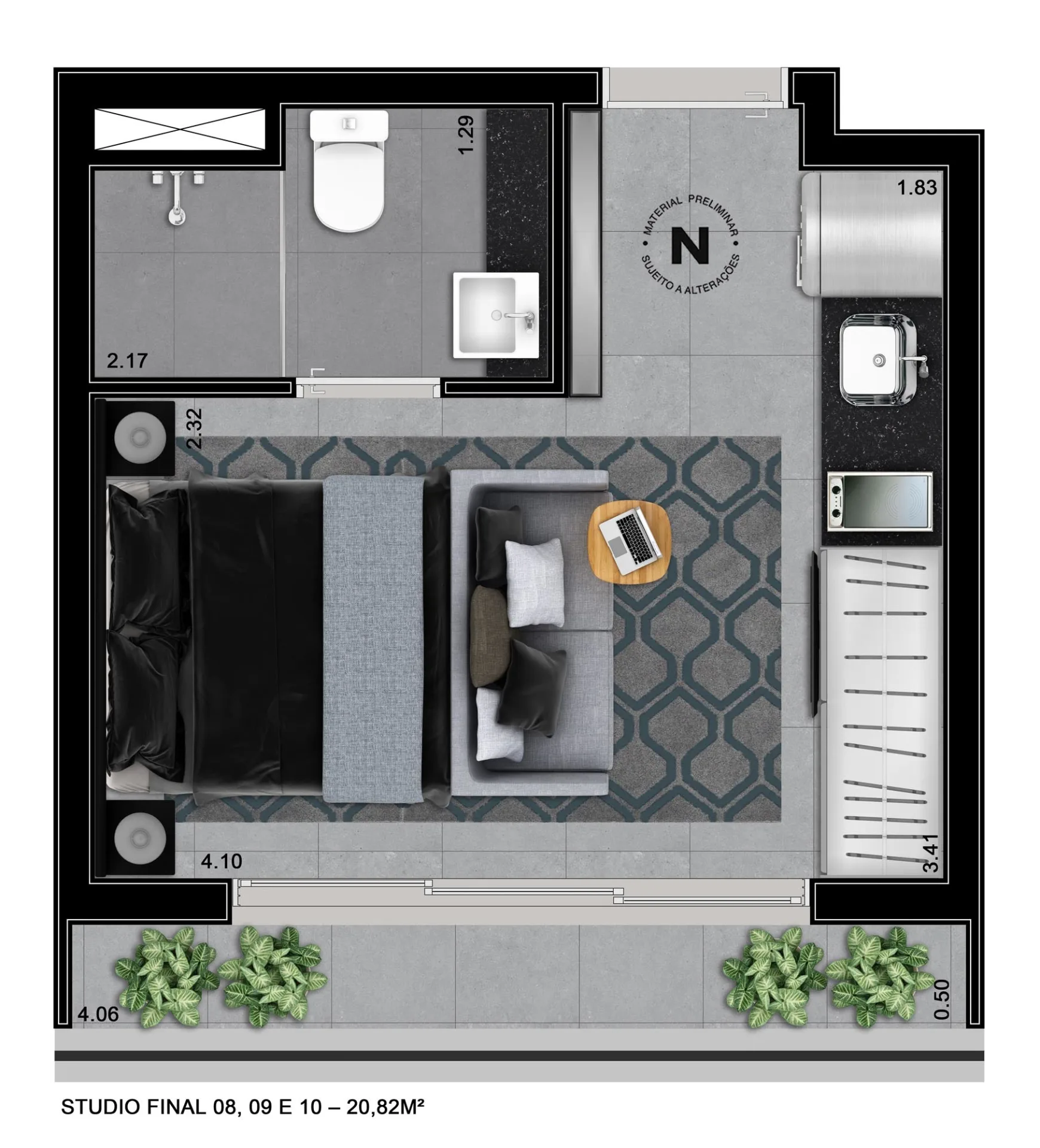Planta do VN Consolação em Consolação — 1 dormitório, 20,8 m²