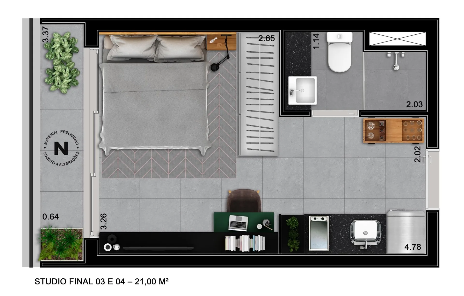 Planta do VN Consolação em Consolação — 1 dormitório, 21 m²