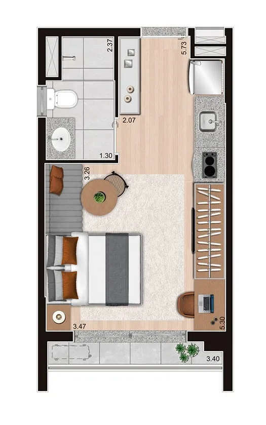 Planta do Voxx Itaim em Itaim Bibi — studio de 24 m²