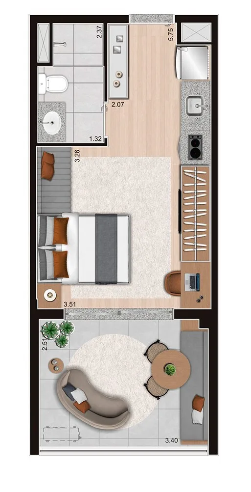 Planta do Voxx Itaim em Itaim Bibi — 1 dormitório, 24 m²